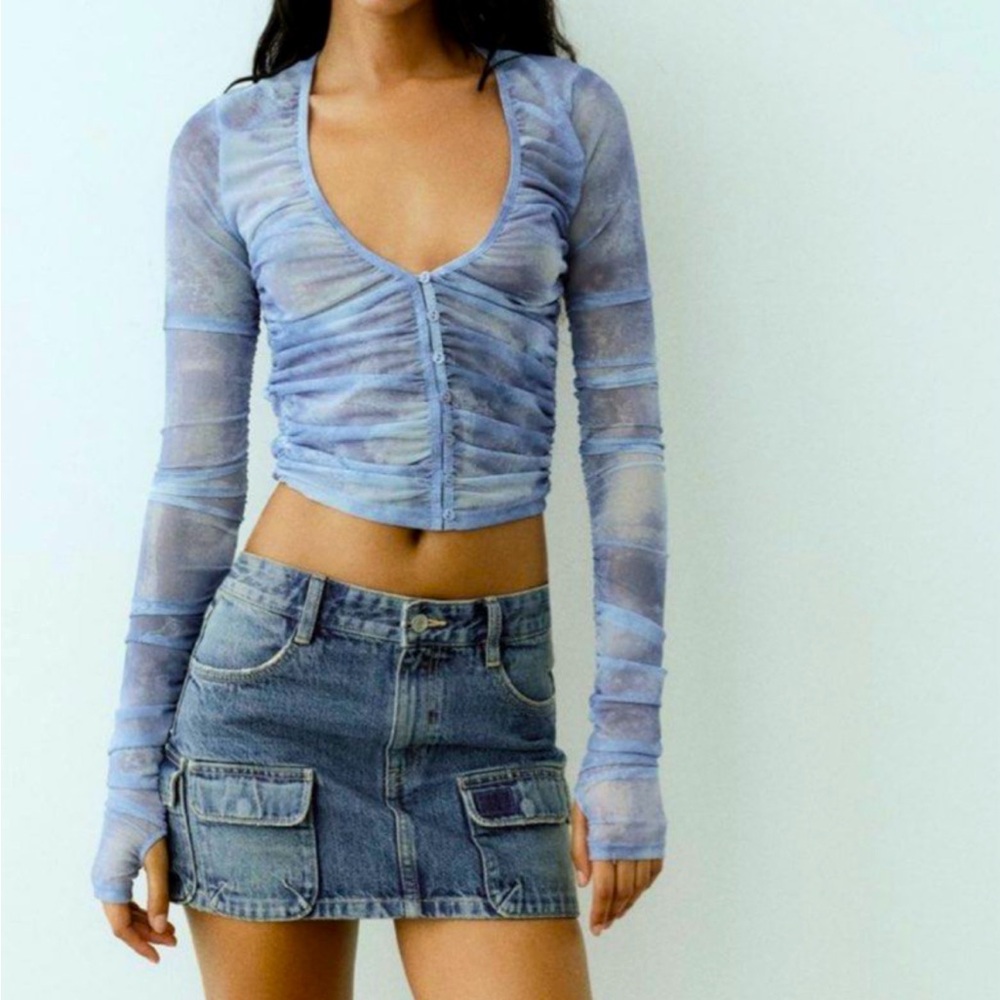 ZARA MESH RUCHED TOP